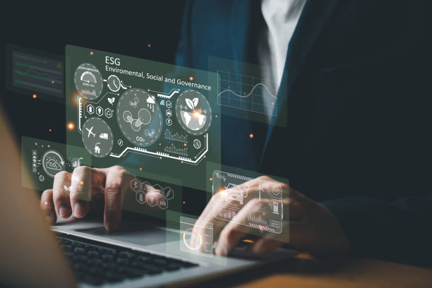 istock Entrepreneur hand point at digital screen dashboard while control and reduce carbon emission for global friendly business or ESG. Business with environment concern, carbon credit and zero emission. 1493783962