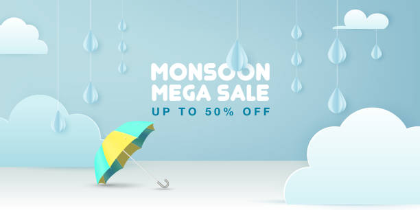 illustrazioni stock, clip art, cartoni animati e icone di tendenza di modello moderno per banner di vendita di monsoni minimali. - monsone