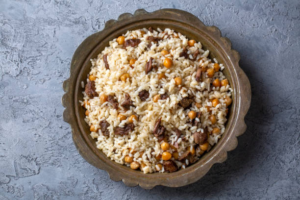istock Traditional Turkish food; Roasted meat on rice (Turkish name; pilav üstü kavurma, kurban kavurma, nohutlu etli pilav) 1493787697