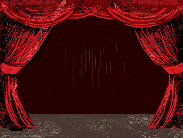 레드 무대예술 커튼, 단계 - theatrical performance stage theater broadway curtain stock illustrations