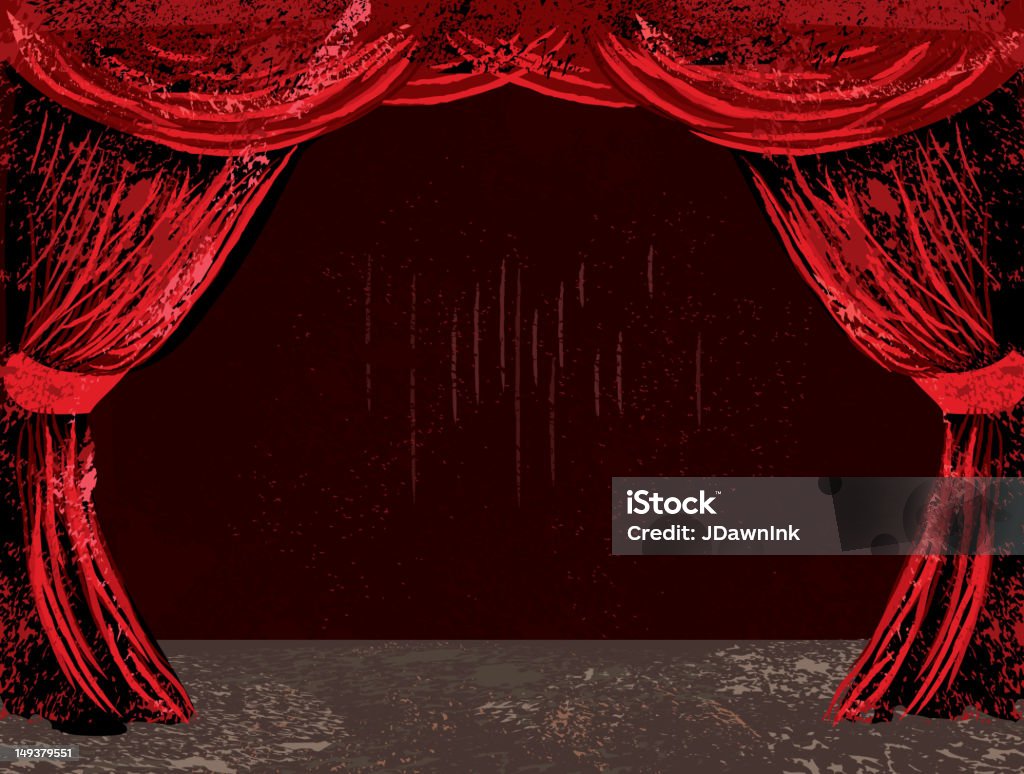 Teatr czerwone zasłony i etapu - Grafika wektorowa royalty-free (Zasłona)