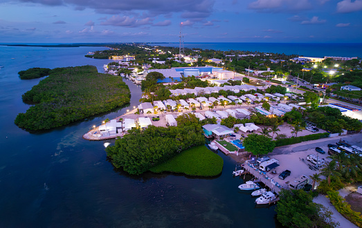 IslaMorada, Florida keys at dusk - aerial view