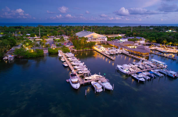 istock IslaMorada, Florida keys marina at dusk - aerial view 1493797980