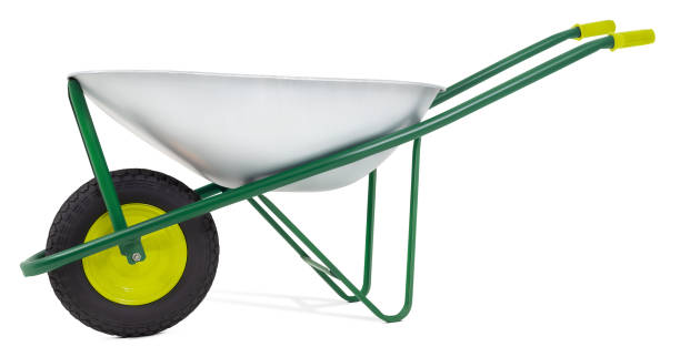 istock Wheelbarrow isolated on white background with clipping path. Gardening equipment tool for vegetable garden work or lawn and plant care. Spring concept, advertising banner for online shopping commerce 1493799956