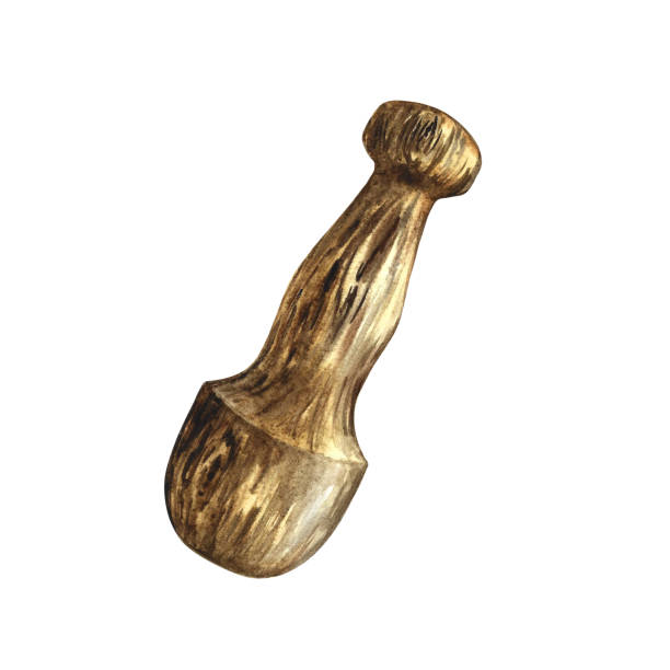 istock Wooden pestle-pusher. Kitchen appliance. Isolate on white background. Watercolor hand drawn illustration. For the design of flyers, banners, packaging and labels for the food industry, medicine. 1493801448