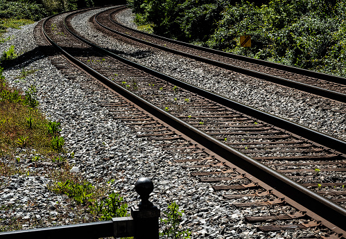 Rail lines at a suburban train station