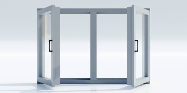 istock Aluminum opened window isolated cutout on empty white background. Copy space, ad template. 3d render 1493804446