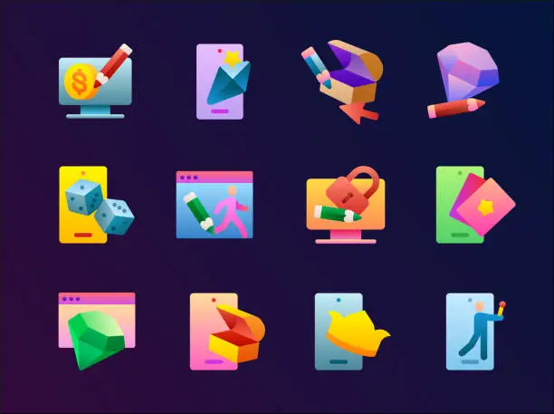 Vector illustration of Game Graphics Flat Gradient Icons Set