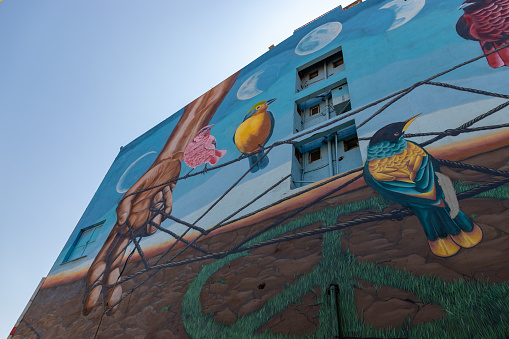 Izmir, Turkey - April 9, 2023: A picture of a colorful mural about peace and freedom in Izmir.