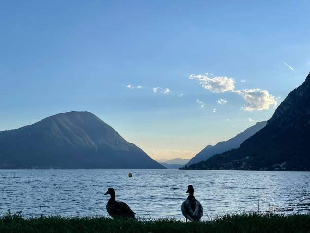 Sunset lake Lugano at Porlezza