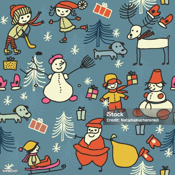 Бесшовные Рождество Рисунком — стоковая векторная графика и другие изображения на тему Жёлтый - Жёлтый, Красный, Ребёнок