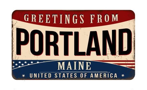 Greetings from Portland vintage rusty metal sign on a white background, vector illustration