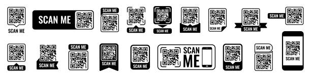 Qr code frame set. Qr code mockup. Mobile payment and identity. Vector illustration Qr code frame set. Qr code mockup. Mobile payment and identity. Vector illustration. qrcode stock illustrations