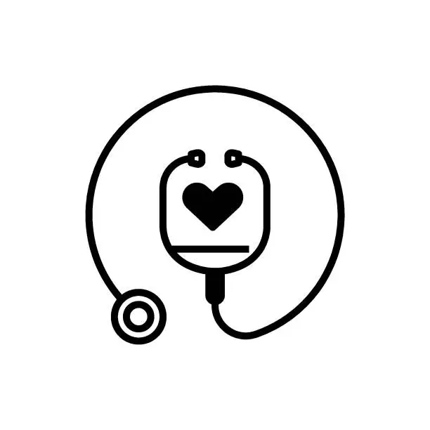 Vector illustration of Heart and stethoscope icon. medical icon. isolated on white background. - İllüstrasyon