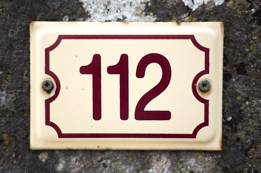 Old Street Address Sign/Plaque in France: 112