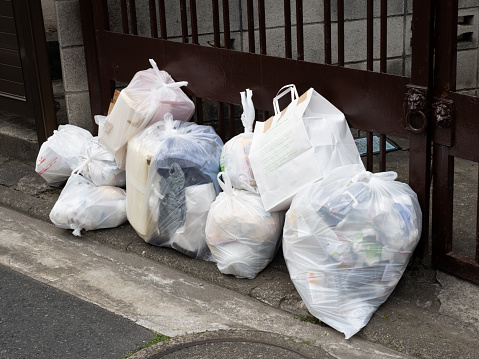 Household garbage collection point. Taken in Tokyo and Adachi Ward in April 2023.