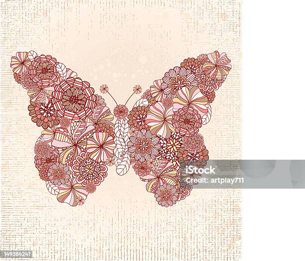 Vintage Drawing Of Butterfly With Floral Accents Stock Illustration - Download Image Now - Abstract, Animal Body Part, Animal Markings