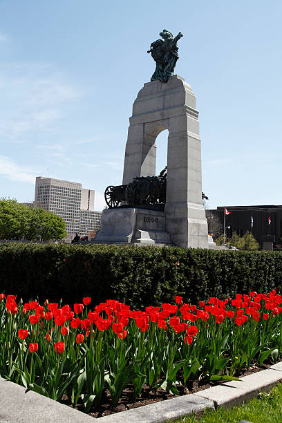 Ottawa, Ontario - October 18, 2022: The National War Memorial in Ottawa, as well as the Tomb of the Unknown Soldier.
