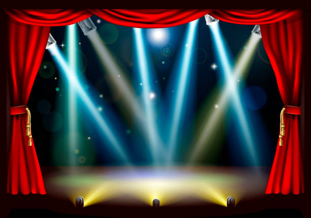 스포트라이트로 무대예술 단계 - stage light spotlight spot lit light effect stock illustrations