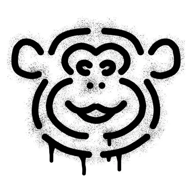 Vector illustration of Monkey icon stencil graffiti with black spray paint