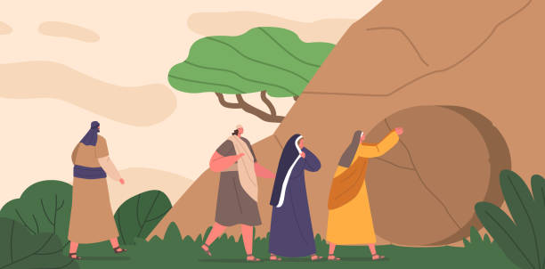 Burial Of Jesus, A Solemn And Poignant Event Where Jesus' Body Was Laid To Rest In A Tomb, Cartoon Vector Illustration Burial Of Jesus, A Solemn And Poignant Event Where Jesus' Body Was Laid To Rest In A Tomb, Marking The End Of His Earthly Journey And The Beginning Of Resurrection. Cartoon People Vector Illustration resurrection sunday images free stock illustrations
