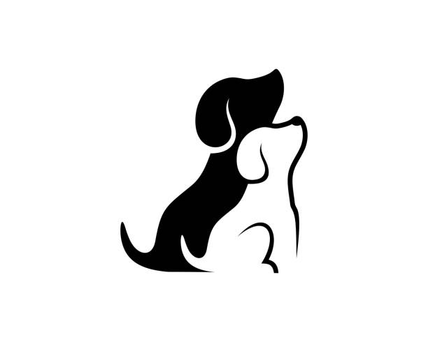 two dog sit logo design vector - szczenię stock illustrations