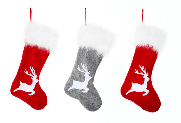istock Three Red and grey Christmas stockings 1493872883
