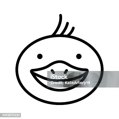 istock Duck face, muzzle. Doodle style. Hand drawn character. Bird head illustration. 1493875330
