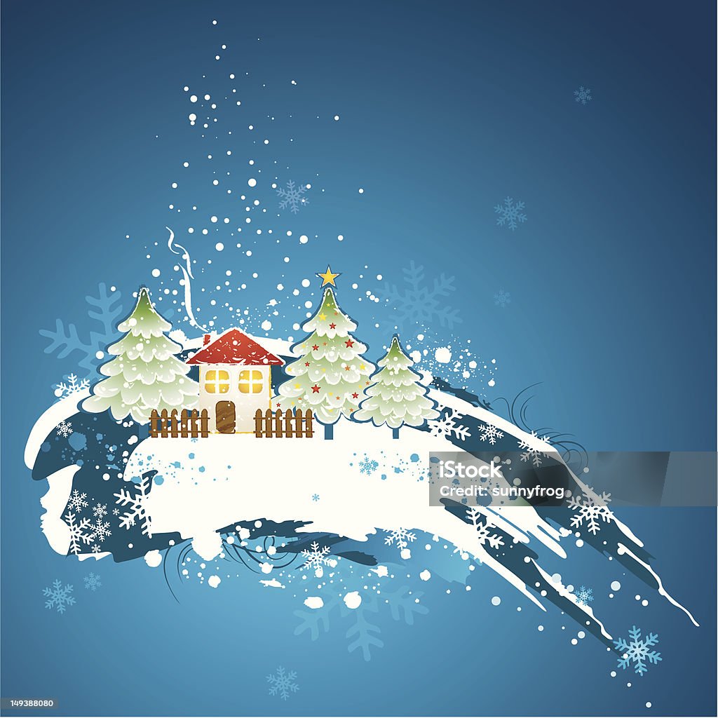 Weihnachtskarte mit Haus und Baum - Lizenzfrei Abstrakt Vektorgrafik