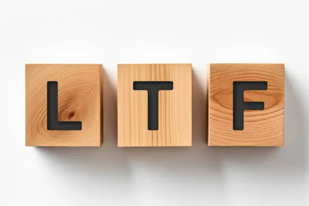 LTF or Long Term Equity Fund word on wooden cube on  white board background. Business financial concept.