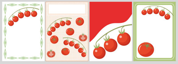 ilustraciones, imágenes clip art, dibujos animados e iconos de stock de tomates cherry. conjunto de portada para libro, bloc de notas, folleto, banner, publicidad, diseño de sitios web, etc. - cherry tomato tomato white background vegetable