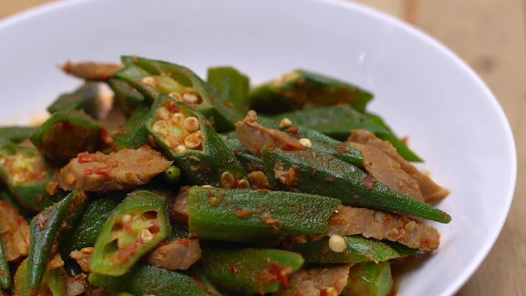 Close up shot of okra meal.