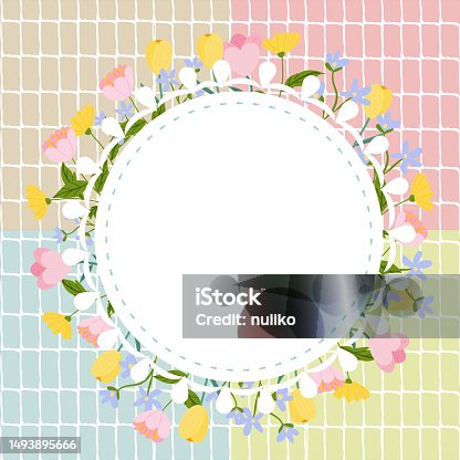 istock 4 colors of Circle Blank placard template with floral seamless pattern background. Copy space for your text. 1493895666