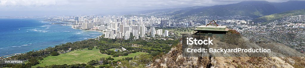 Panorama do mar frente de Waikiki - Royalty-free Honolulu Foto de stock