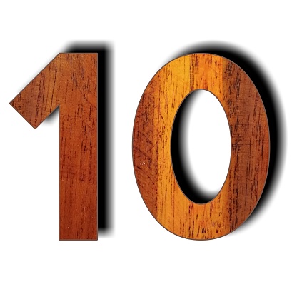 Wooden 3d number 10 ten isolated on white background with clipping path for design elements