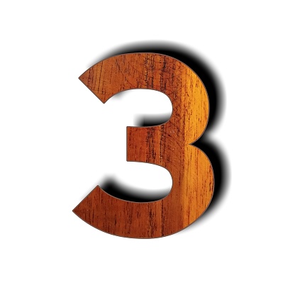 Wooden 3d number 3 three isolated on white background with clipping path for design elements