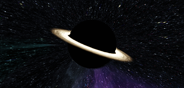The black hole is radiating gravity field Time bends quasars warp gravity spacetime bends. event horizon Cosmic background in deep space 3d illustration