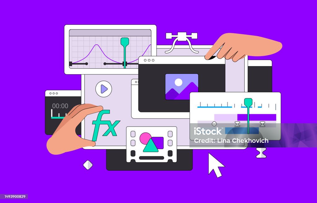 Motion Design Layout Vector Illustration With Hands Dashboard For ...