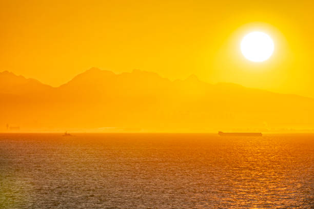 Coastal mountain ranges seen from the west coast of Vancouver Island, British Columbia