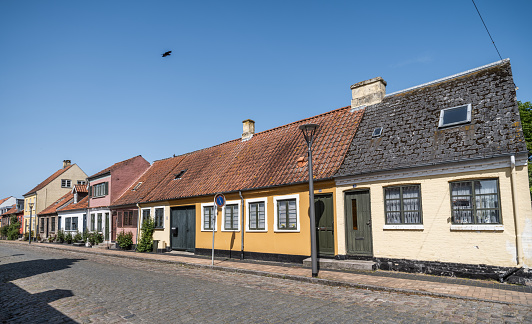 Maribo, Denmark - May 26, 2923: Beautiful old houses in Maribo on the small island Lolland, Denmark