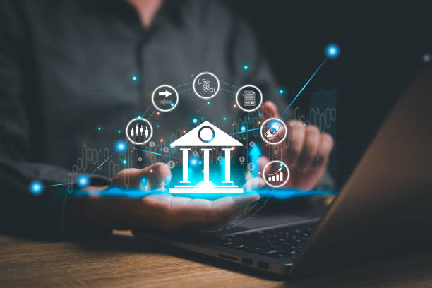 istock Financial innovation technology development and business management concepts, Businessman holding bank, and financial icon services that enhance success and profit in global business 1493906673