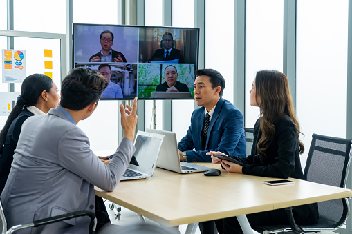Executive Group Call Executive Business Teamwork Conference Call To Colleagues Using ...