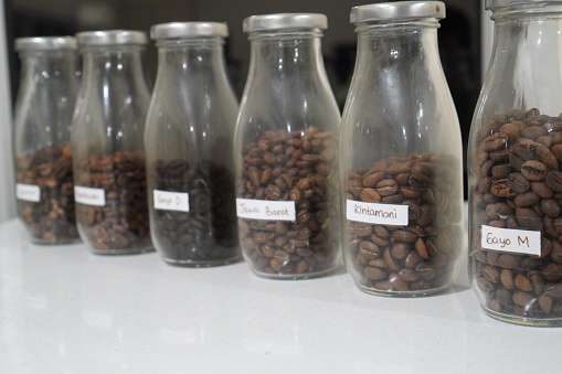 Coffee beans in glass jar