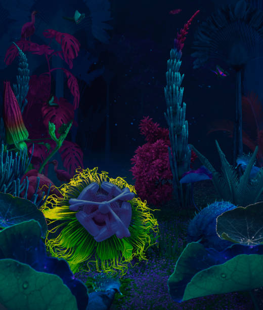 istock Surreal giant Passiflora flowerin night magic jungle 1493914141