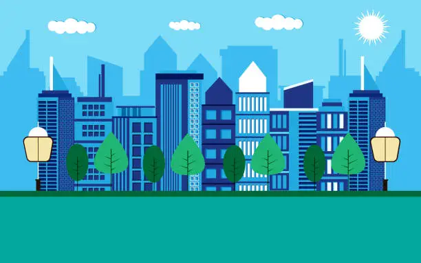 Vector illustration of City landscape with buildings and trees