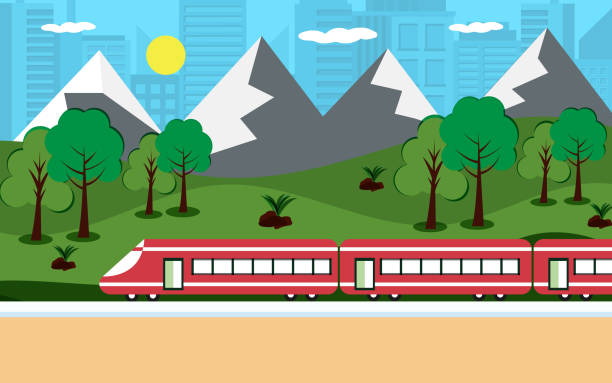 High speed train High speed train journey with city india train stock illustrations