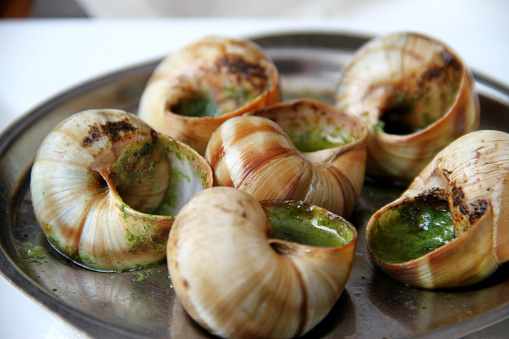 Escargot on a serving tray