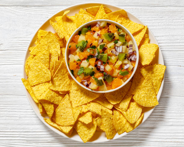 istock summer fruit salsa with tortilla chips on plate 1493918338