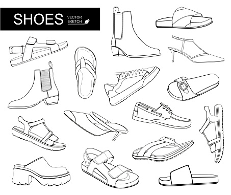 Shoes vector collection, set of women's shoes.
