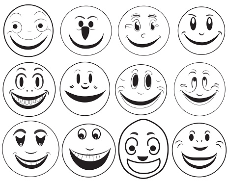 a set of emoji doodle icons that depict various emotions and moods, such as happiness, sadness, smiling, and humor, in the form of emoji faces.